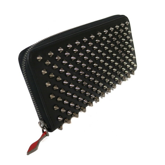 Christian Louboutin Zip Around Leather Wallet Black Red Long - Picture 2 of 8